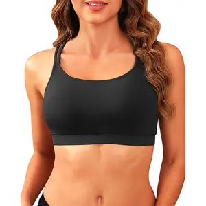 Tempt Me Women Sports Bra Bikini Top - Scoop Neck Swimsuit Top Criss Cross Back Bathing Suit Top Spaghetti Straps Swim Top