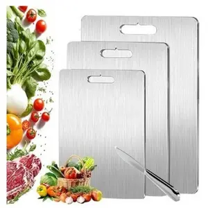 3-Piece Stainless Steel Cutting Board Set, New Double-Sided Food-Grade Kitchen Chopping Boards for Meat, Vegetables and Fruits