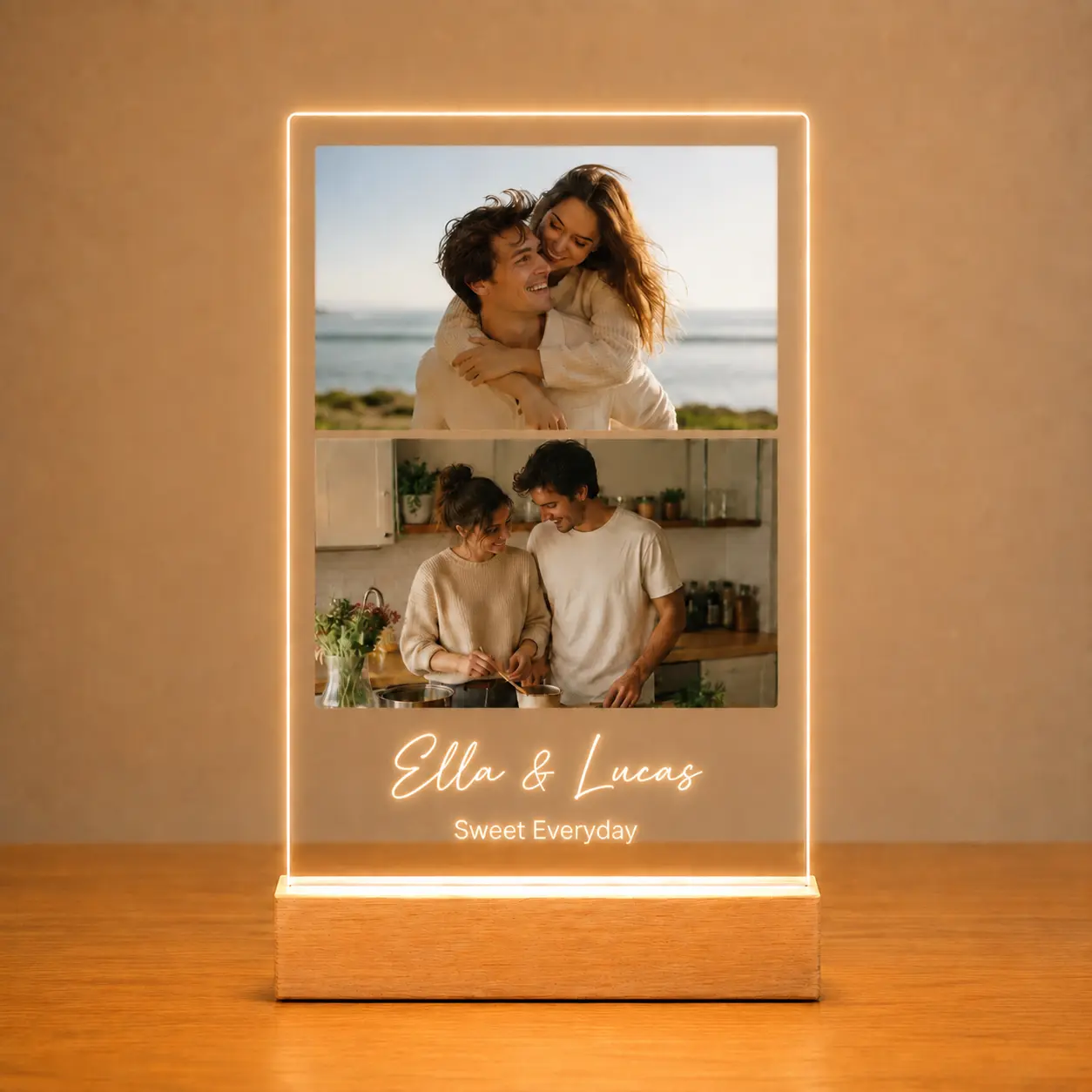 Orivox Adjustable Wooden 6x9 in Light-Up Custom Picture Frame - Personalized with Photo and Text, Decorative Acrylic Home Decor for Couples Wedding Gift