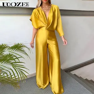 Asymmetric Solid Color Deep V-Neck Jumpsuits Asymmetric Solid Color Deep V-Neck Jumpsuits