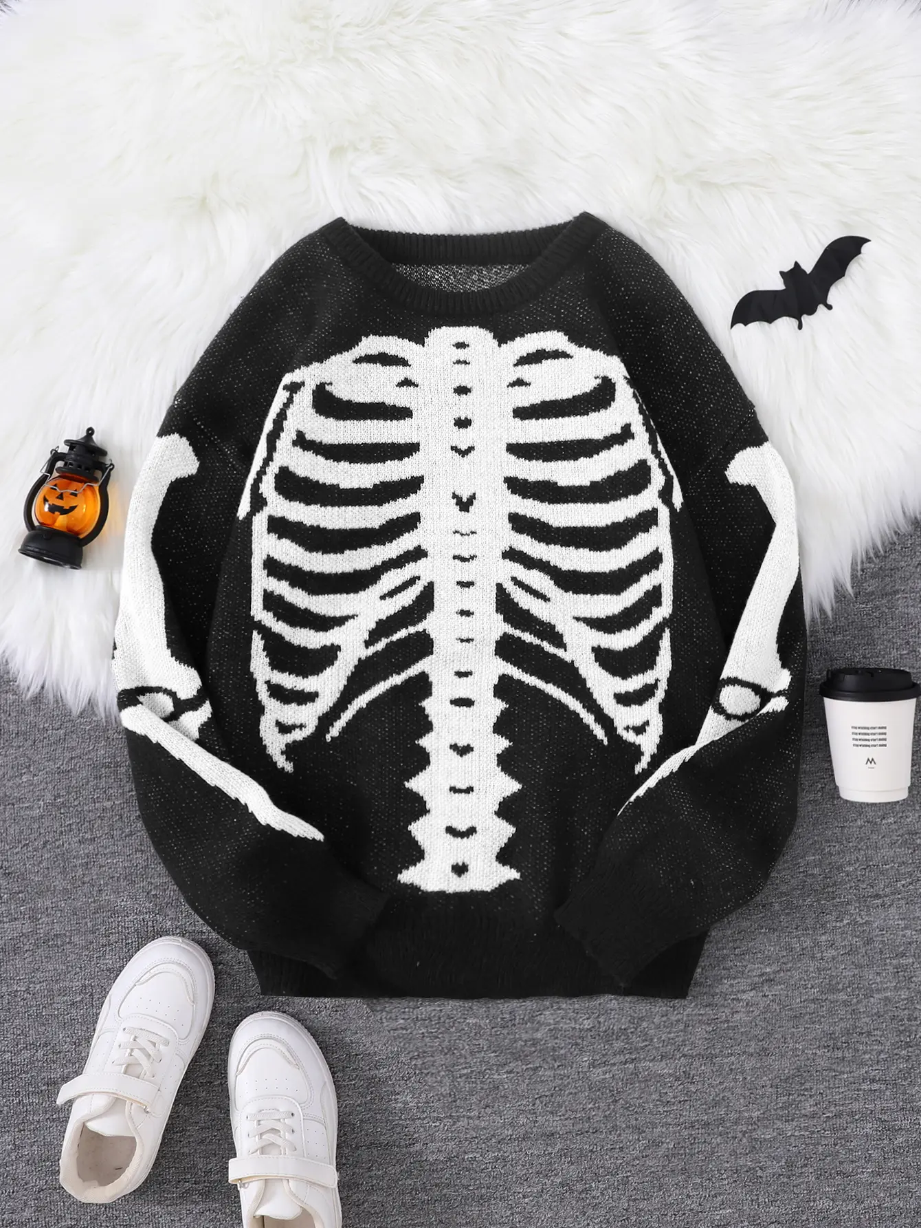 Men's Graphic Skeleton Print Round Neck Sweater, Regular Fit Classic Casual Long Sleeve Crew Neck Fitted Jumper for Fall & Winter, Men's Knitwear Clothes for Daily Wear, Tops, Jacquard, Stylish Pullover#MenFashion #KnitSweater #Streetwear