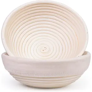 Bread Proofing Baskets Set of 2, Round Shaped Dough Proofing Bowls Linerssourdough starter kit sourdough bread baking supplies Bread (round set 2 9in)