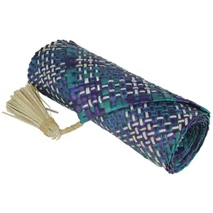 Table Runner Handwoven from Pandan Straw | Purple/Cyan