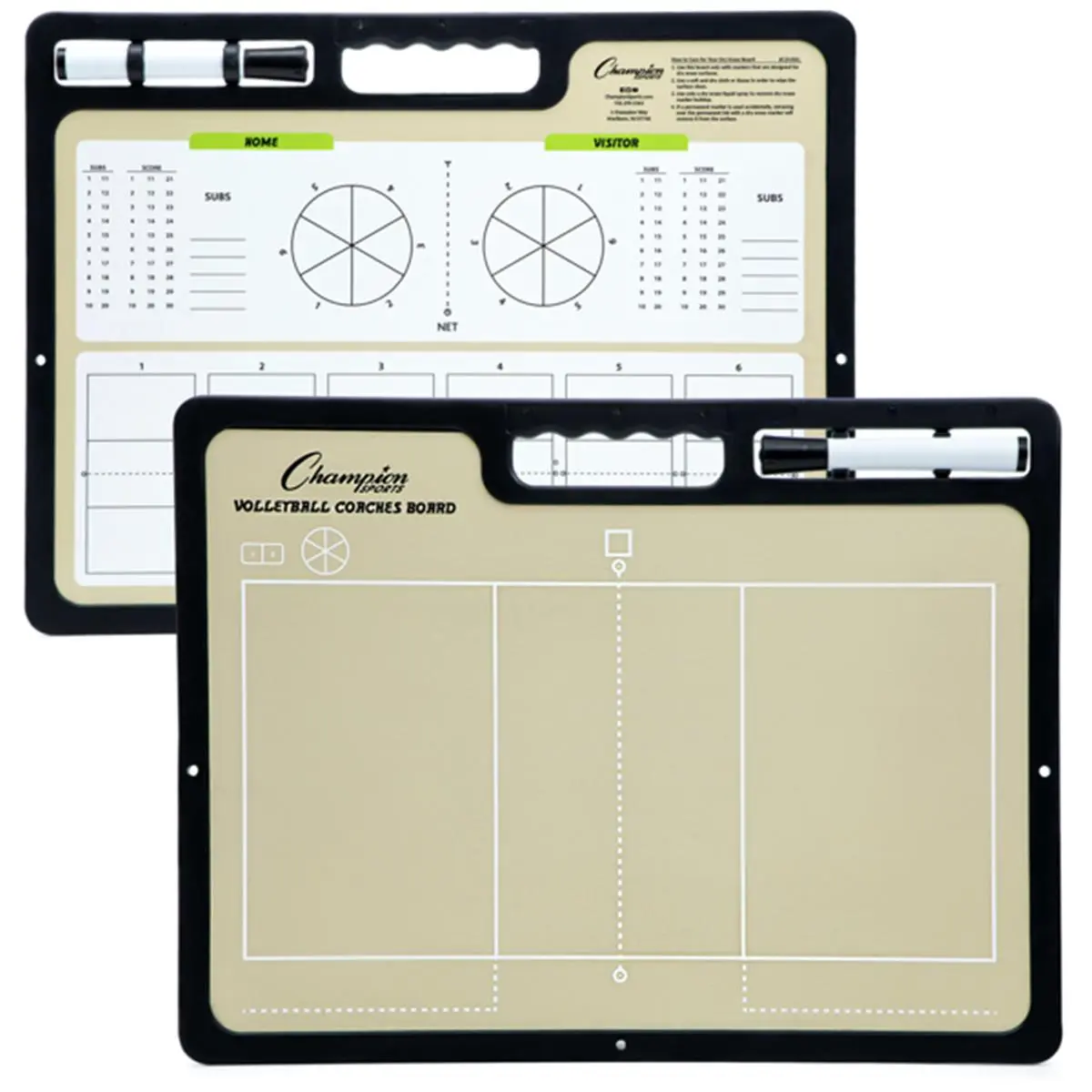 CHAMPION Extra Large Coaches Board, Double-Sided Dry Erase Whiteboard with Full Court Layout and Half-Court Stats, Includes Marker, Full Court View
