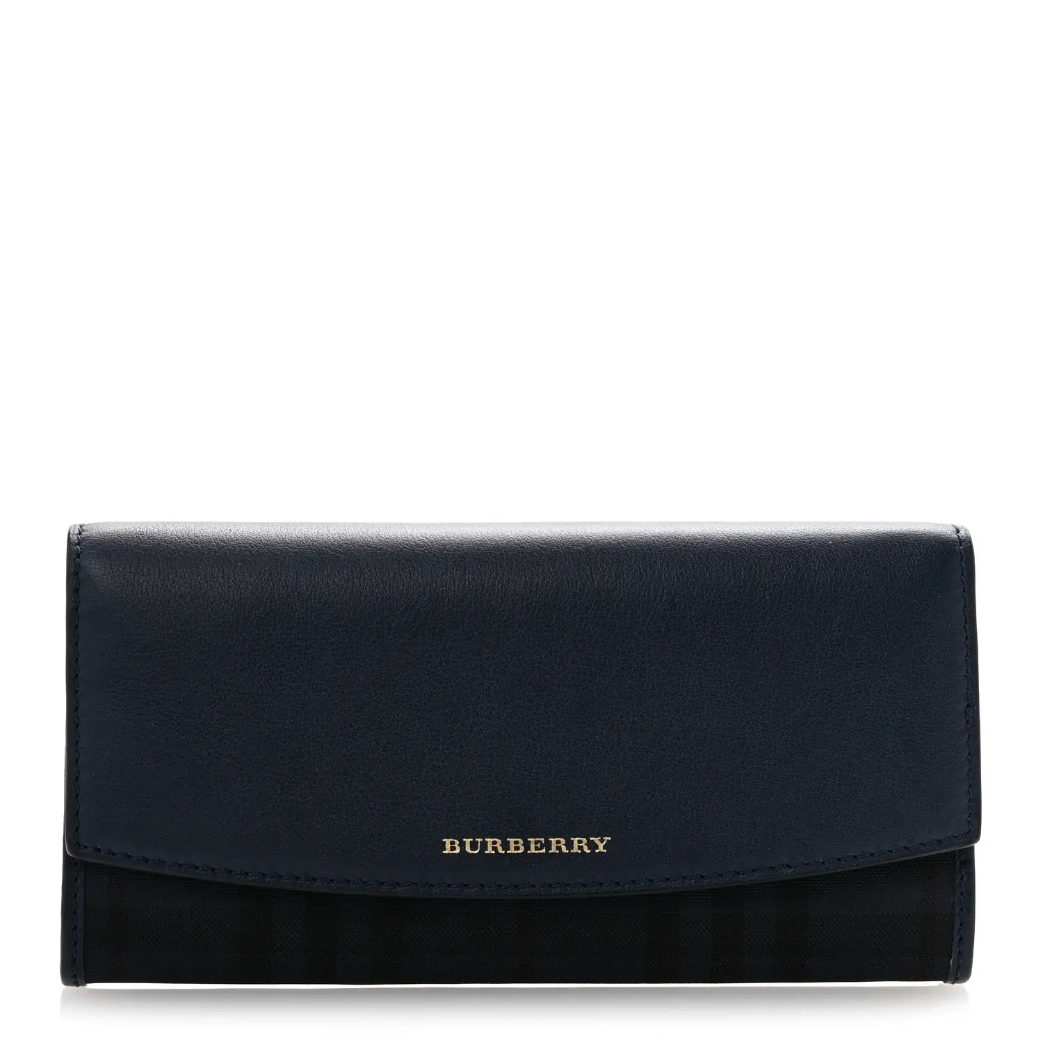 Pre-owned BURBERRY Leather Small Leather Goods Overdyed Calfskin Horseferry Check Porter Continental Wallet Blue Carbon