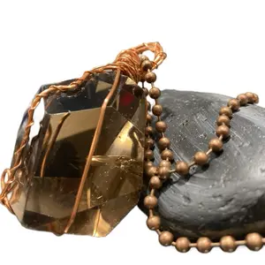 Smoky Quartz Freeform Handcrafted Copper Wrapped Necklace with Unique Beaded Design for Stylish Accessory