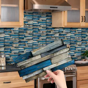 Wood Grain Tile Stickers (12pcs/24pcs/48pcs), Waterproof Oil-Resistant PVC Wall Decals for Kitchen Living Room Self-Adhesive Decoration