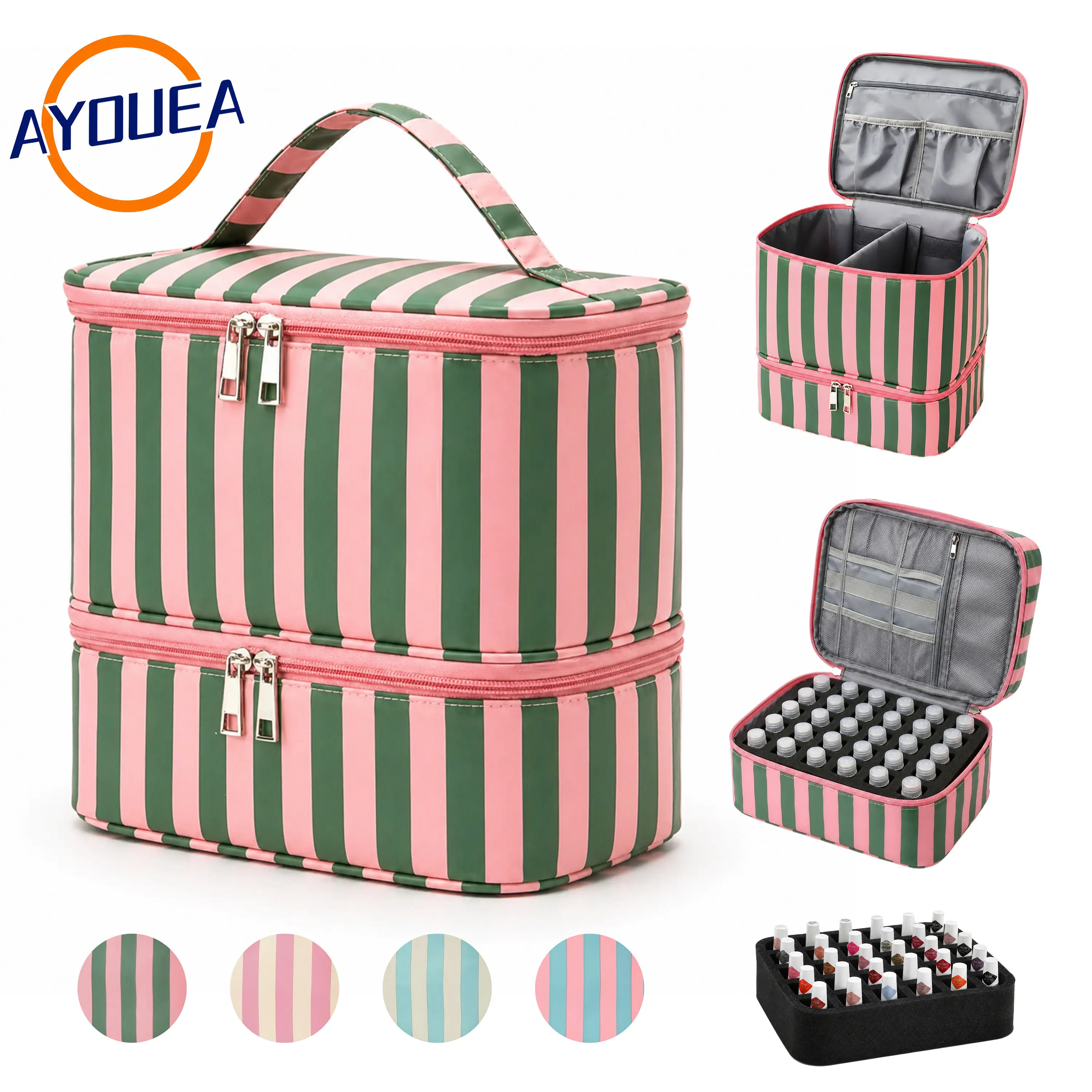 Double Layer Nail Polish Organizer Bag Travel ready Water Resistant Lightweight Cosmetic Pouch For Manicure Tools Doughnut Matte Makeup Storage Smooth Jewelry Box Fits Nail Lamp Valentine's Day Gift