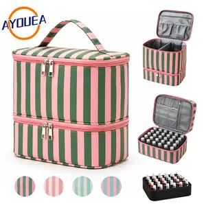 Double Layer Nail Polish Organizer Bag Travel-ready Water Resistant Lightweight Cosmetic Pouch For Manicure Tools Doughnut Matte Makeup Storage Smooth Jewelry Box Fits Nail Lamp Valentine's Day Gift