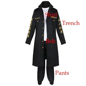 Anime Tokyo Revengers Mikey Cosplay Manjiro Sano Costume Black Trench Uniform Suits Halloween Carnival Party Outfits with Wig