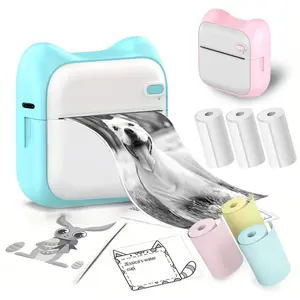 Mini HD printer portable sticker label Printer pocket thermal printer with 8 rolls thermal paper for student note inkless printing