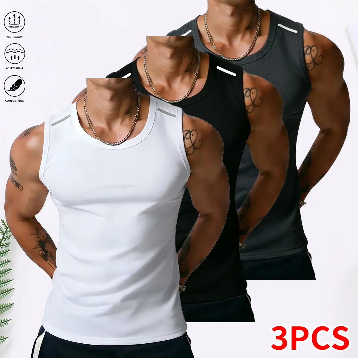 3 pieces: men’s sleeveless T-shirts for summer sports and casual wear/fitness running; basketball jersey; summer menswear | men’s sleeveless