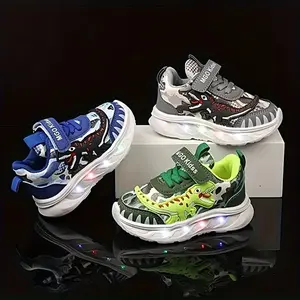 New Dinosaur Sports Shoes With LED Lights, Shining At Night, Dinosaur Shoes For Boys And Grils, T-Rex Sports Shoes For  All Seasons, Flashing Lights For Ages 3-6.