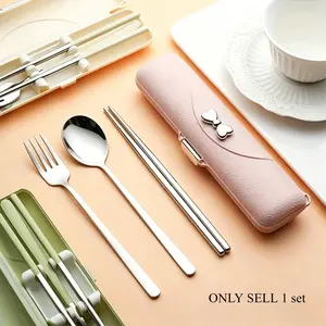 3Pcs Butterfly Bow Portable Cutlery Set - Stainless Steel Cutlery with Plastic Handle Includes Spoon, Fork, Chopsticks and Storage Box - Beautiful Travel Cutlery Set Modern Tableware Sets Utensils