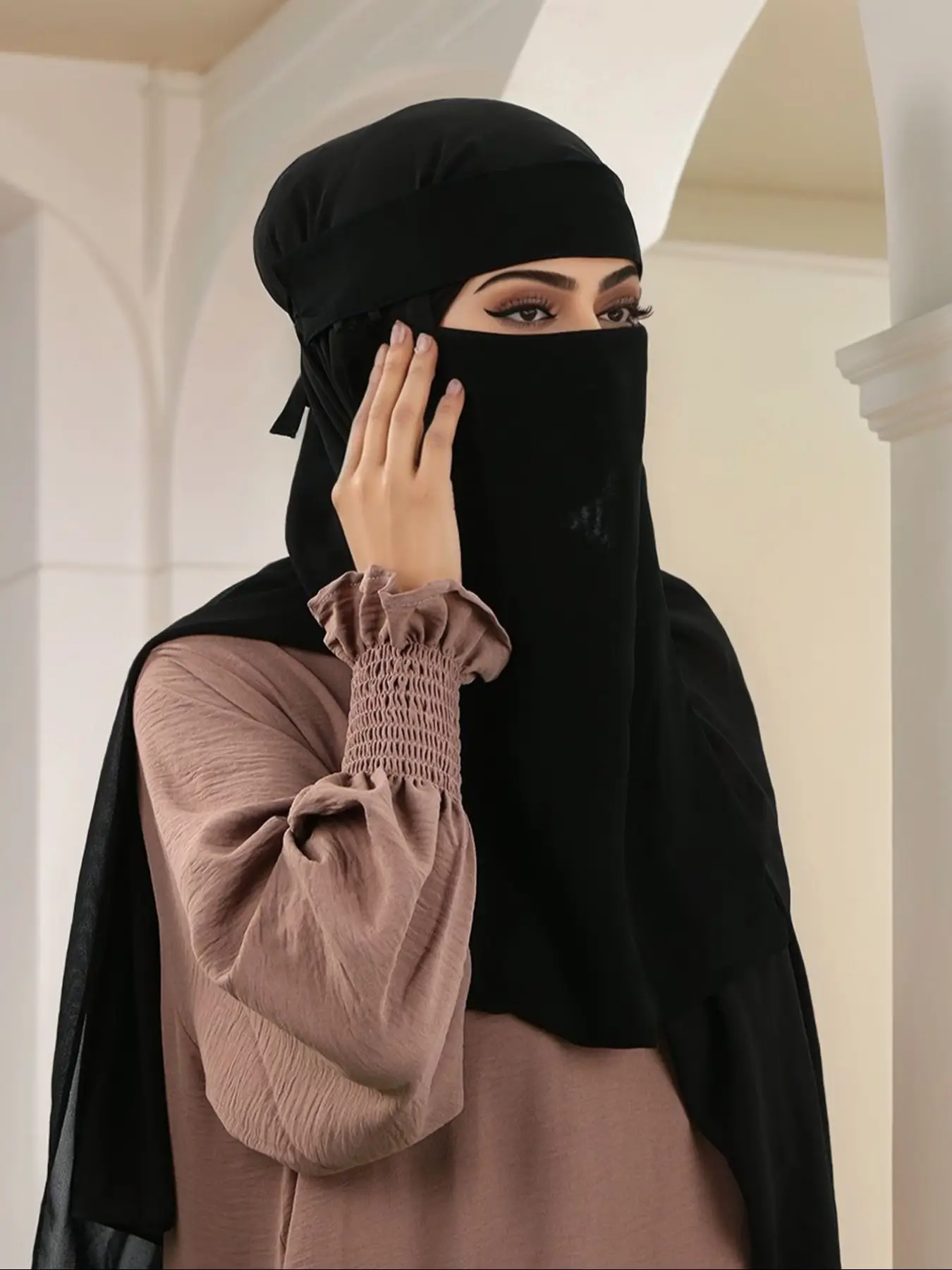 Muslim Women's Plain Color Niqab Mask, Soft Comfortable Breathable Fabric, Elegant Style Woven Material for All Seasons