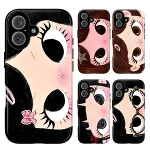 Cute Big Eyes Girl Phone Case – Kawaii Doll Coquette Aesthetic Pink Bow Cartoon Design, Girly Vintage Style Big Eye Character Cover, Trendy Cute Phone Case for iPhone 17 16 15 14 13 12 11 Pro Max Plus Mini & Samsung Galaxy S25 S24 S23 S22 S21 FE Ultra