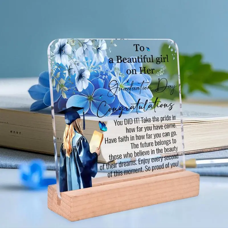 Graduation Gift, Congratulations Graduation Desk Acrylic Wooden Decorative Plaque, Graduation Keepsake for Graduating Daughter Son Sister, Wooden Home Sign