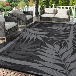 Large-size Leaf-print Outdoor Rug Washable Double-sided Plastic Grass Rug Foldable Garden Decoration Rug for Patios Terraces Backyards Porches Beaches Picnics and RVs