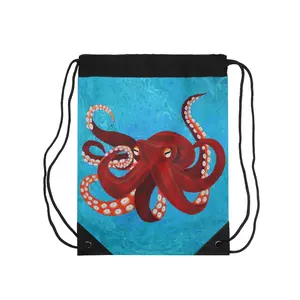Red Octopus Drawstring Bag — Marine Beach Gym Sack