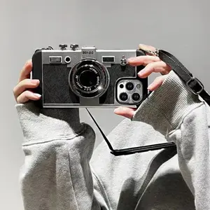 Simulated 3D Vintage Camera Phone Case Cover for iPhone 16 15 14 Plus 13 12 11 Pro Max XS XSMAX with Strap Lanyard Shockproof Protective Case Cellphone Smartphone Protection