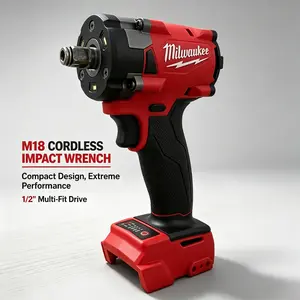 Milwaukee M18 18V 1/2-Inch Compact Impact Wrench - 300 Nm Max Torque, Ideal for Vehicle Maintenance, Mechanical Assembly
