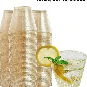 10 Pack Glitter Plastic Beer Cups, 9 Oz Transparent Party Cups, Reusable Wedding and Holiday Drinkware, Plastic Clear Cups