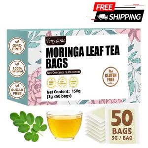 Organic Moringa Leaf Tea Bags, 50 Teabags (3g/Bag) – 100% Natural Ingredients, Digestion Support, Caffeine-Free, Sugar
