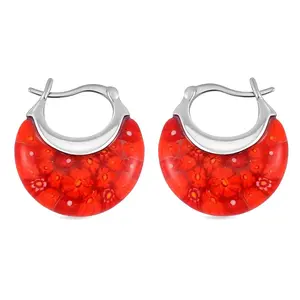 Murano Style Glass Hoop Earrings for Women Daisy Flower Stainless Steel Dangle Fun Vibrant Colors Teacher Glass Jewelry Birthday Anniversary Birthday Christmas Gifts for Women Fashionable Accessories