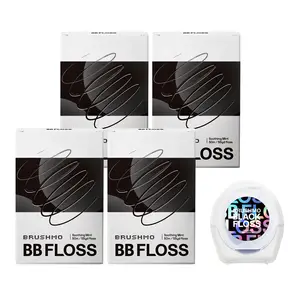 Brushmo Black Floss (BB Floss) Expanding Dental Floss, 4 Spools (220 yd), Dentist/Engineer-Designed, Deep Clean, Shred Resistant, All Natural Microcrystalline Waxed, Non-Toxic PTFE & PFAS Free Floss Oral Comfort black floss teethflossing