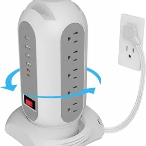 Us Plug Multi-Functional Socket Power Socket Extender, 15ac 4usb-A 2usb-C, Overload Protection, Foldable Flat Plug, Dual Phone Stand Top