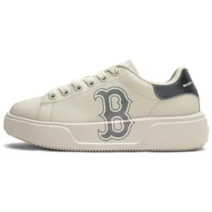 MLB Chunky Classic Boston Red Sox Low-Top Sneakers for Men and Women in Cream Gray - Comfortable, Versatile, Slip-Resistant