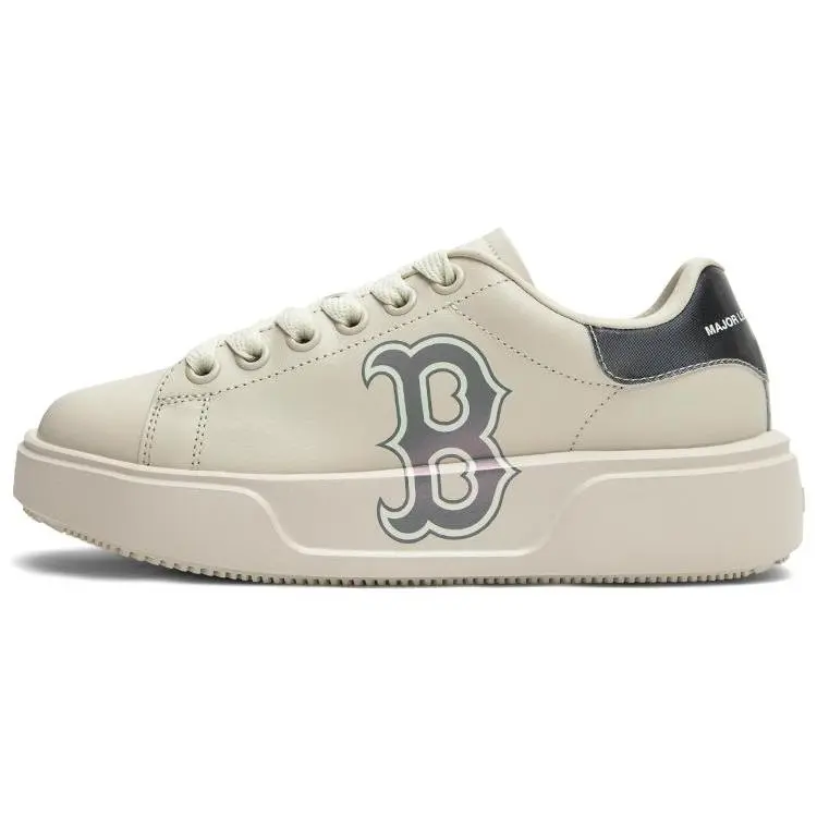 MLB Chunky Classic Boston Red Sox Low-Top Athletic Footwear - Men's & Women's Cream Gray Walking Shoes, Sports Shoes, Trainer, Comfortable, Versatile, Slip-Resistant