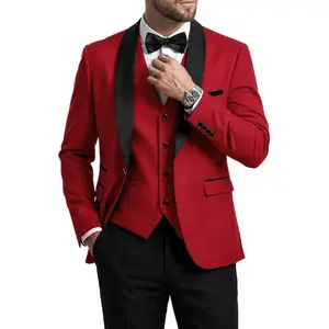 MrSure Men’s 3 Piece Slim Fit Suit, One Button Shawl Lapel Tuxedo, Premium Dinner Jacket Vest Pants & Tie Set