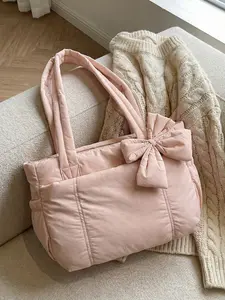 casual versatile one-shoulder bag, Quilted shoulder bag, bow decoration daily commuter, Lightweight Bag