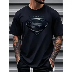 SageSprint Justice League Men'S Plus Size Casual Crew Neck T-Shirt Man of Steel Graphic Print Short Sleeve Ideal for Spring/Summer Everyday Tshirt | Playful Text Design | Comfortable Fit SIZE Plus Size M-3XL