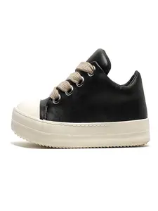 Black & White Chunky Platform Sneakers | Unisex Faux Leather Streetwear Shoes with Jumbo Laces