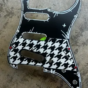 Capn’ Crepitis Partscaster Custom Painted Houndstooth SSS Pickguard with 11 Hole ST Style, Includes Mounting Screws for Custom Build