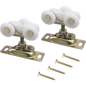 3/4 Inch Sliding Pocket Door Rollers Assembly, Sliding Door Wheels Replacement Part with Top Hanger for Johnson Part Hardware Kit, Sliding Door Hardware Kits for Bypass, Closet Doors