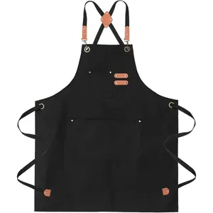 Chef Aprons for Men Canvas Apron with Large Pockets and Adjustable  Strap for Cooking,BBQ, Gardening