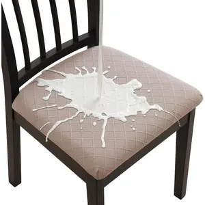 Waterproof Seat Cushion Covers 6 PCS, Stretch Chair Seat Covers Washable Dining Room Chair Slipcovers Removable Cushion Protector (6, Waterproof-Khaki)