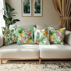 4pcs Tropical Plant Pineapple Floral Pillow Covers, Fresh Summer Decor for Living Room Sofa Bedroom, No Insert Included