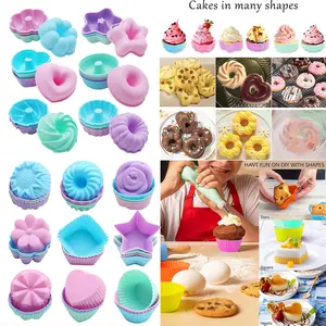 24PCS Silicone Cupcake Molds, Mini Size, Multiple Shape and Multi-functional-custard mold, egg tart, chocolate , pudding , ice mold, etc Tin