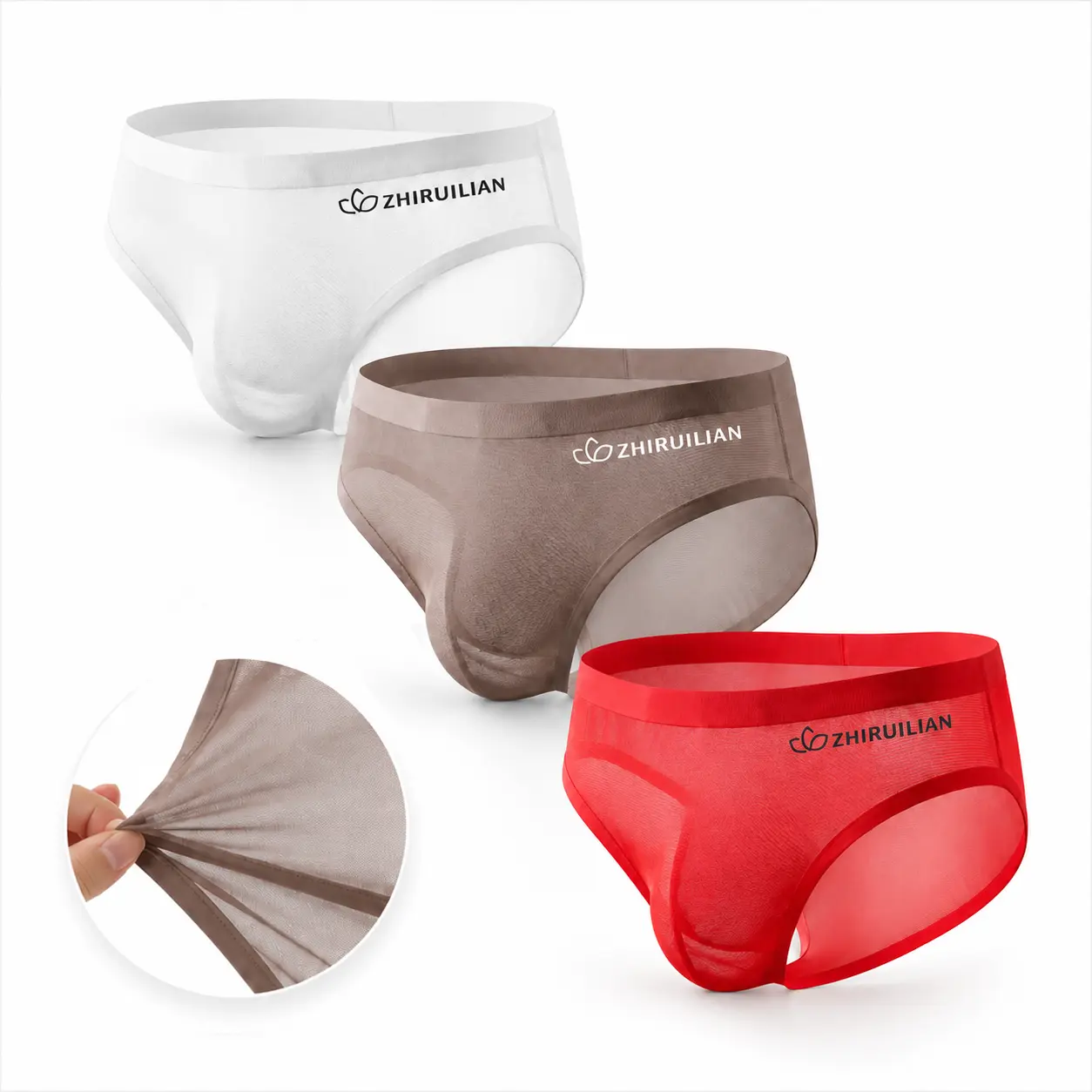 Men's Low-Waist Ice Silk Briefs - Fashion Menswear Underwear, Breathable Fabric, Letter Design, Sexy Transparent Pouch, Activewear Sportswear Athletic Daily Briefs for Sports