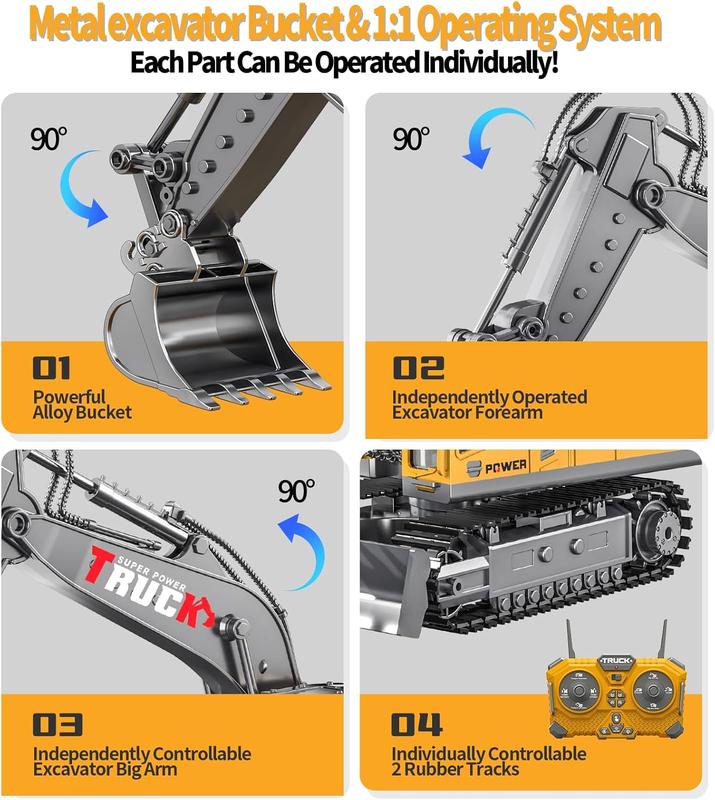 Remote Control Semi Truck & Excavator Set, 2.4Ghz Remote Control Toys, Semi-Trailer Engineering Tractor With Sound and Lights, Construction Vehicles for Boys