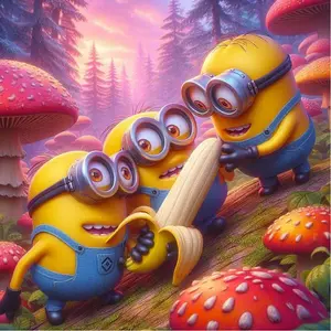 5D DIY Full Drill Round Diamond Painting - Diamond Art Painting Kit, Minions, Bananas, Mushrooms Mosaic, Canvas - DIY Decorative Painting, Home Wall Decor, Suitable for Halloween and Christmas, Birthday and Anniversary Gifts