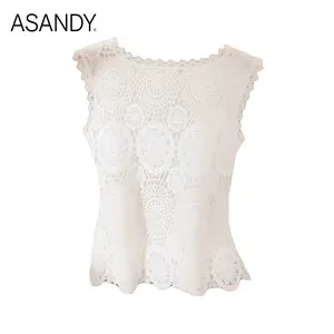 ASANDY Women's Sleeveless Lace Crop Top Scalloped Hem Crochet Hollow Out Slim Fit Blouse Solid Color Romantic Elegant Silhouette Versatile Style Perfect For Date Night Brunch Vacation & Daily Looks