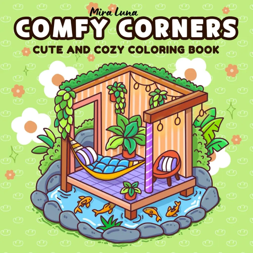 Unisex Teens English Comfy Corners Adult Coloring Book - 40 Drawings, 8.5x8.5" Single-Side Coloring Pages, Cute Spaces, Interiors for Calm Relaxing Moments, Cozy Interiors For Calm