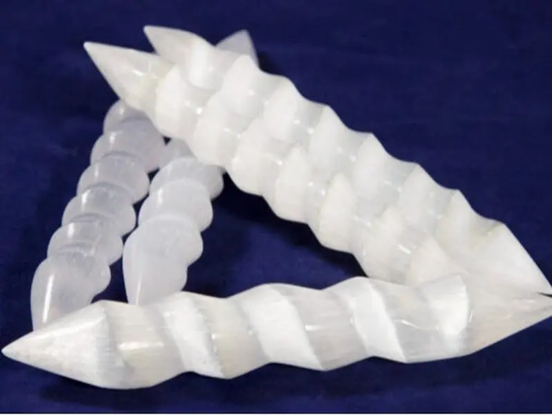 Selenite Crystal 6 Inch Double Sided Point Spiral Wand (One Wand)