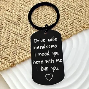 Drive Safe Keychain Boyfriend Dad Gifts Drive Safe Handsome I Need You Here With Me Keyring Birthday Valentine’s Day Gifts for Him Boyfriend Husband, 28 x 50 mm, Silver