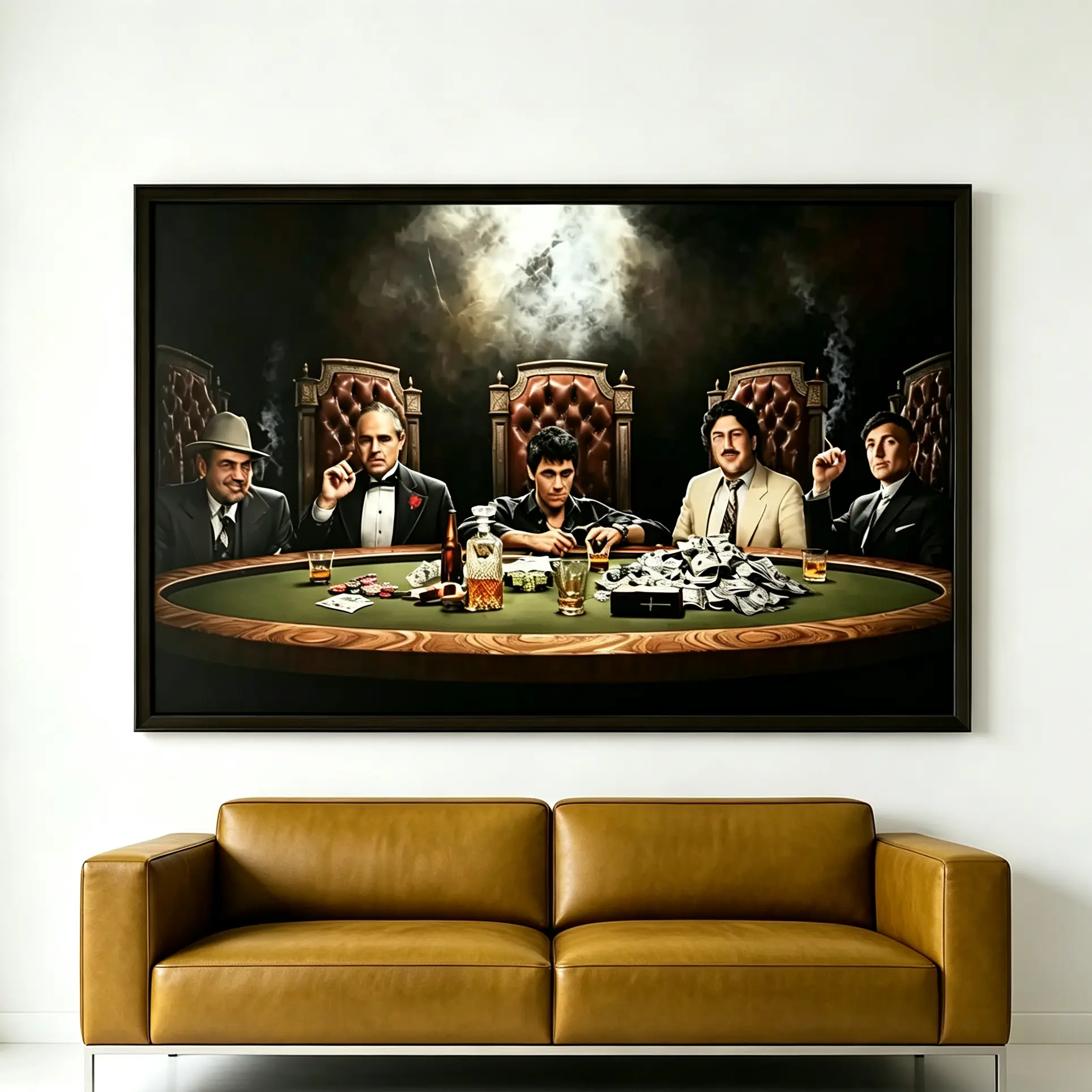 Unframed Gangsters Poker Table Canvas Wall Art, Classic Mafia Crime Movie Characters Retro Poster, Vintage Gangster Inspired Oil Painting Print, Luxury Decor for Man Cave Bar Office Living Room, Cool Gift for Gangster Movie Fans